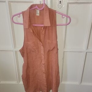 Love Peach Sleeveless Button Down Notched Collar Top